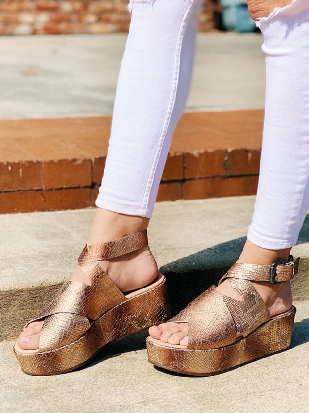 Matisse Rose Gold Metallic Snake-Print Strappy Sandals